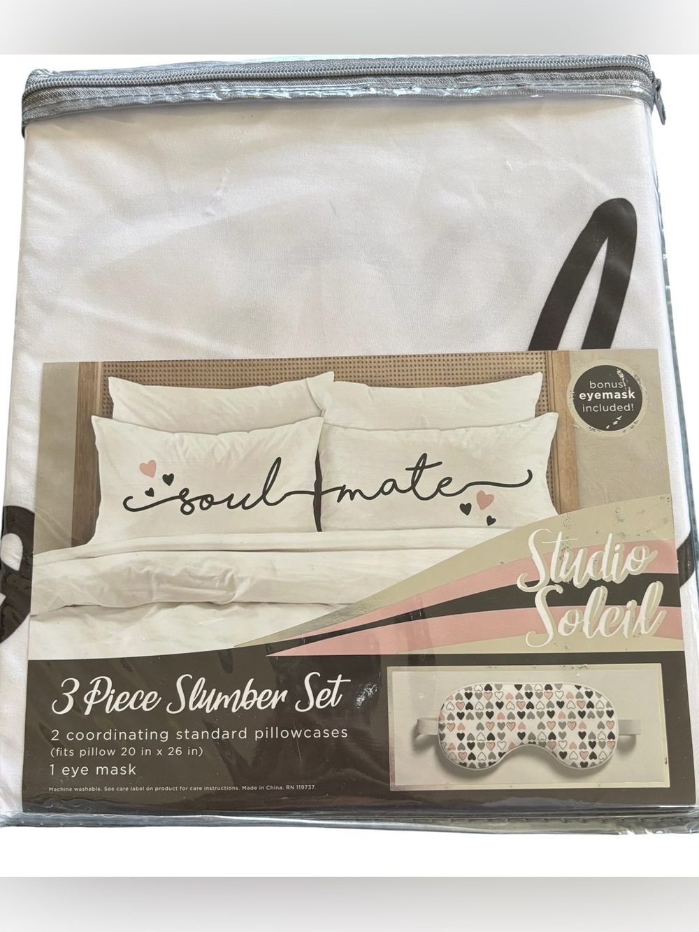 Studio Soleil 3PC Slumber Set SOULMATES 2 Standard Pillowcases & Eye Mask NEW